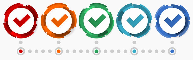 Aufkleber - Tick, check, mark, concept vector icon set, modern design abstract web buttons in 5 color options, infographic template