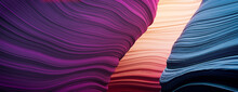 Purple And Blue 3D Wavy Geometry. Trendy Wallpaper With Organic Forms. 