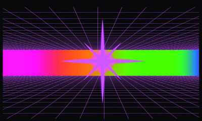 Aufkleber - 3D perspective grid on a dark background. Retrofuturistic minimal vector illustration.