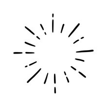 Hand Drawn Sunburst Shine Ray And Sparkle Element. Doodle Sketch Style. Circle Burst Of Sun, Star. Vector Illustration.