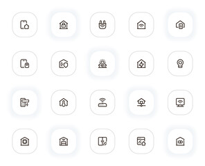 Fototapete - Smart home line icons set. Security, lock, energy, wifi, protection, password, automation, system. Vector outline pictograms for web and ui, ux mobile app design. Editable Stroke. 24x24 Pixel Perfect.