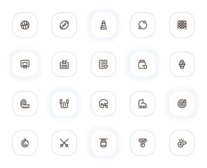 Poster - Sport and fitness line icons set. Basketball, baseball, tennis, pool, swimming, diet, nutrition. Vector outline pictograms for web and ui, ux mobile app design. Editable Stroke. 24x24 Pixel Perfect.