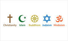 Religious Symbols Icon Set. Vector Illustration, Flat Design.