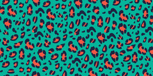 Bright Leopard Seamless Pattern. Animalistic Hand-drawn Background. Vector Illustration. 