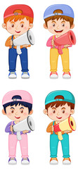 Poster - Set of cute boy cartoon holding megaphone