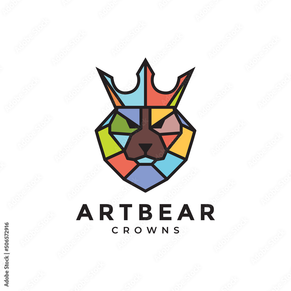 head bear with colorful polygon logo design vector graphic symbol icon ...