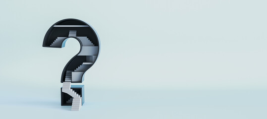 Aufkleber - Mind games and maze concept with many stairs in question mark on light background with space for your text. 3D rendering, mockup