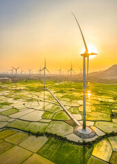 Wall Mural - landscape with turbine green energy electricity, windmill for electric power production, wind turbin