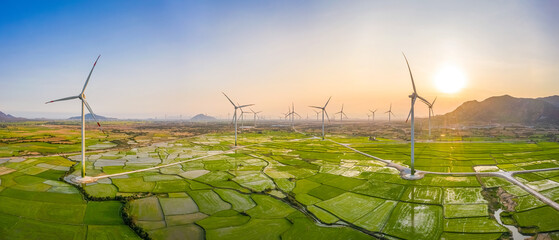 Wall Mural - landscape with turbine green energy electricity, windmill for electric power production, wind turbin