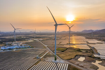 aerial view of solar panel, photovoltaic, alternative electricity source - concept of sustainable re