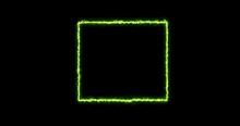 Rectangle, Frame Of Energy, Neon, Smoke. Green Rectangle On A Black Background. Gradually, A Neon Square Of Energy Appeared And A Constant Flicker In The Rectangle.