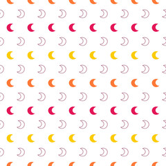 Colorful moon seamless pattern with white background.