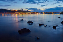 View From The Right Bank Of The Dnieper River Over The First Metro Bridge In Kyiv City