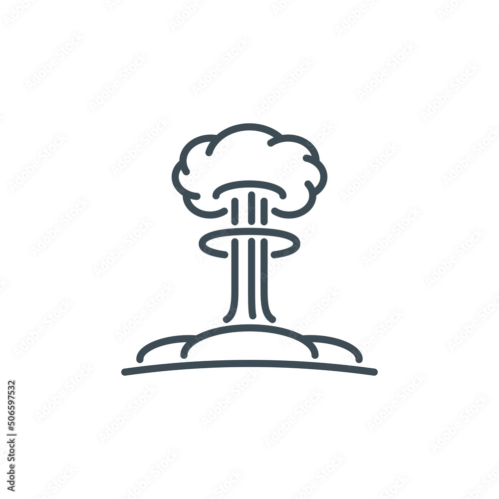 Mushroom cloud after explosion nuclear bomb single outline icon black ...
