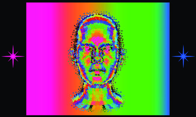 Aufkleber - Abstract 3D illustration of a human head made of many particles. Concept of the artificial intelligence.