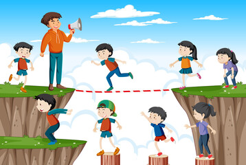 Poster - Outdoor scene with children balancing walking game
