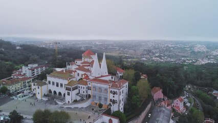 Canvas Print - Aerial view of Sintra cityscape on a cloudy day, Portugal