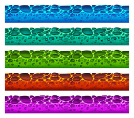 Wall Mural - game grounds textures of different colors lava. vector cartoon set of land platforms with seamless p
