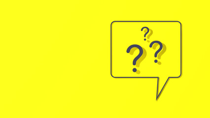 Fototapete - Question mark with shadow on yellow background. Technical support. Banner for insertion into site. Place for text cope space. 3d image. 3d rendering.