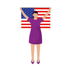 Poster - Illustration Of Cheerful Girl Holding American Flag.