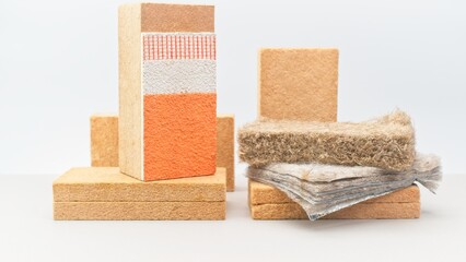 wooden and mineral fibers industrial thermal insulation materials - energy saving concept