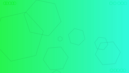Poster - Abstract gradient green background with outlined pentagon shapes and circles. Vector stock illustration.