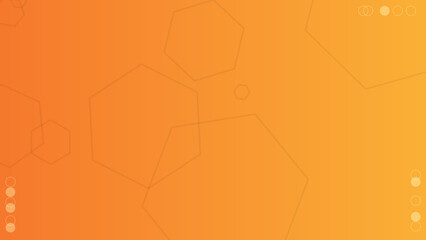 Poster - Abstract gradient orange background with outlined pentagon shapes and circles. Vector stock illustration.