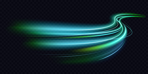 abstract green blue wave light effect in perspective vector illustration. magic luminous azure glow 