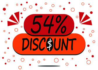 54% percent discount label isolated on white background. Special promo off price reduction badge vector illustration in red and orange.