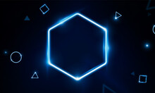 Abstract Modern Colored Poster For Sports Light Out Technology And With Neon Hexagon And Triangles. Hitech Communication Concept Innovation Background,  Vector Design