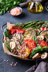 Grilled vegetables in a pan, summer eating, vegan food