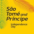 Illustration of sao tome and principe independence day text with leaf patterns on yellow background