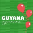Illustration of guyana independence day text with coral color balloons on green background