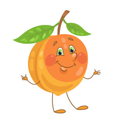 Sticker - Funny peach. Hero in cartoon style. Isolated on white background. Vector flat illustration.