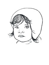 Digital Black And White Line Drawing Of A Little Girl's Face