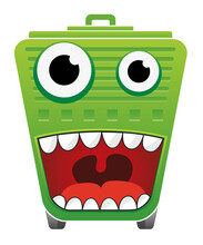 Trash Can, Hungry Green Monster. Vector..