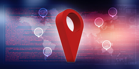 Fototapete - 3d rendering Red map pointer
