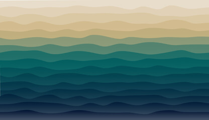 Wall Mural - Abstract waves fluid shape levels background green and beige color gradient. Trendy stylish template for brochure, business card, landing page website. Sea waves marine flat landscape vector backdrop