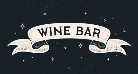 Canvas Print - wine bar. old school vintage ribbon, retro greeting card with ribbon, text wine bar. old ribbon bann
