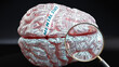 Mental state in human brain, a concept showing hundreds of crucial words related to Mental state projected onto a cortex to fully demonstrate broad extent of this condition,3d illustration
