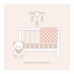 Wall Mural - Baby Shower Card. Trendy baby and children elements