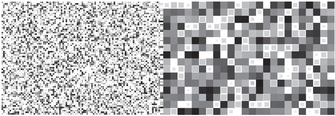 White noise texture set. Static interference grunge vector background. TV screen no signal. Pixel Style..