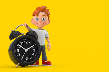 Leinwandbilder - Cartoon Little Boy Teen Person Character Mascot with Alarm Clock. 3d Rendering