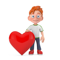 Aufkleber - Cartoon Little Boy Teen Person Character Mascot with Red Heart. 3d Rendering