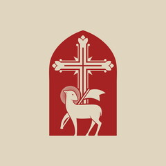 christian illustration. lamb of god and crucifixion cross.