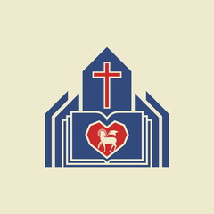 Wall Mural - Christian illustration. Christian church, the heart of God's lamb and the cross.