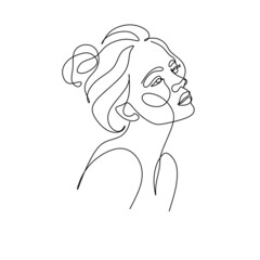 Poster - Abstract woman face line drawing. Line art Print. Cosmetics logo. Fashion sketch