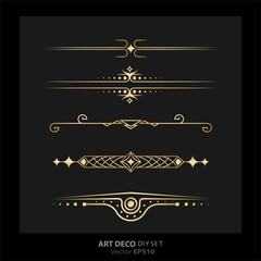 Art deco/Art nuevo DIY elements vector luxury golden black elegant  set of borders