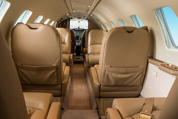 Interior of a business private jet - stock photo