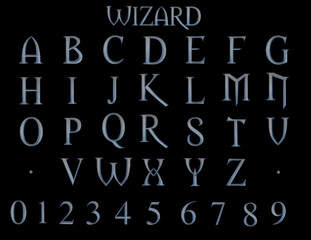 Poster - Wizard Metal fantasy alphabet - 3D Illustration